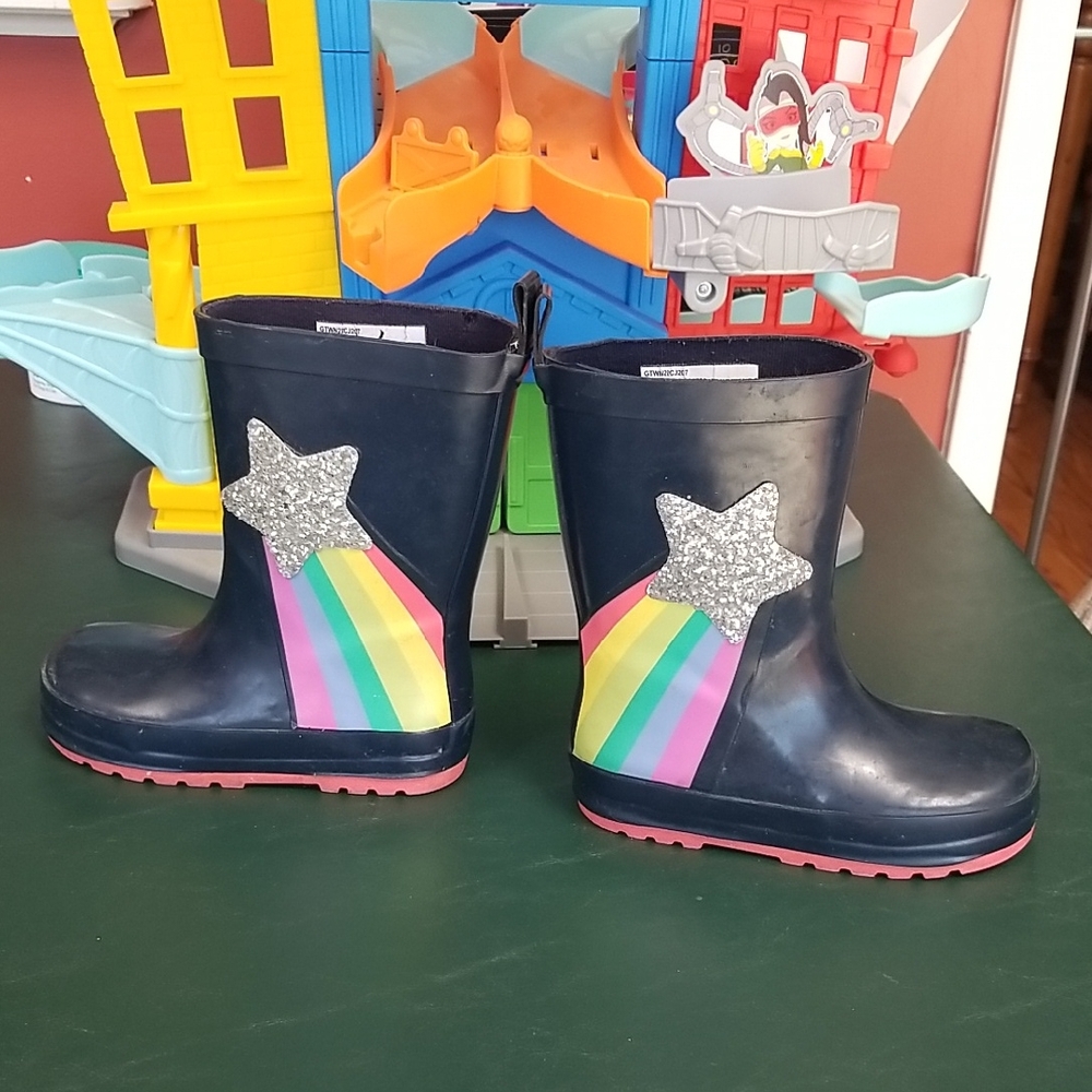 Kids Navy Rainbow Star & Rainbow Rain Boots - Unbranded